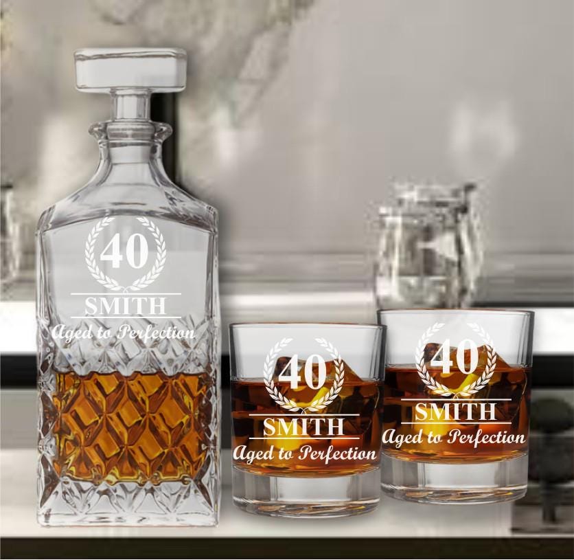 40th Birthday Whiskey Decanter Set - Personalized Whiskey Glasses - Gift for Dad - 40th Birthday Gift -Gifts for Men - Milestone Birthday