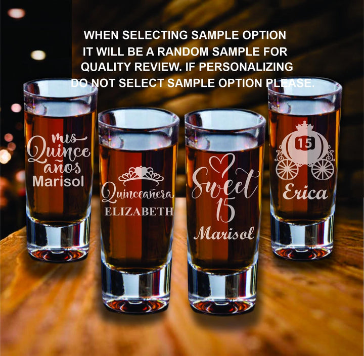 12 Pcs Set Personalized Quinceañera Shot Glass Party Favors - Sweet 15 Party Favor - Mis Quince Años Gifts for Guests - Custom Engraved