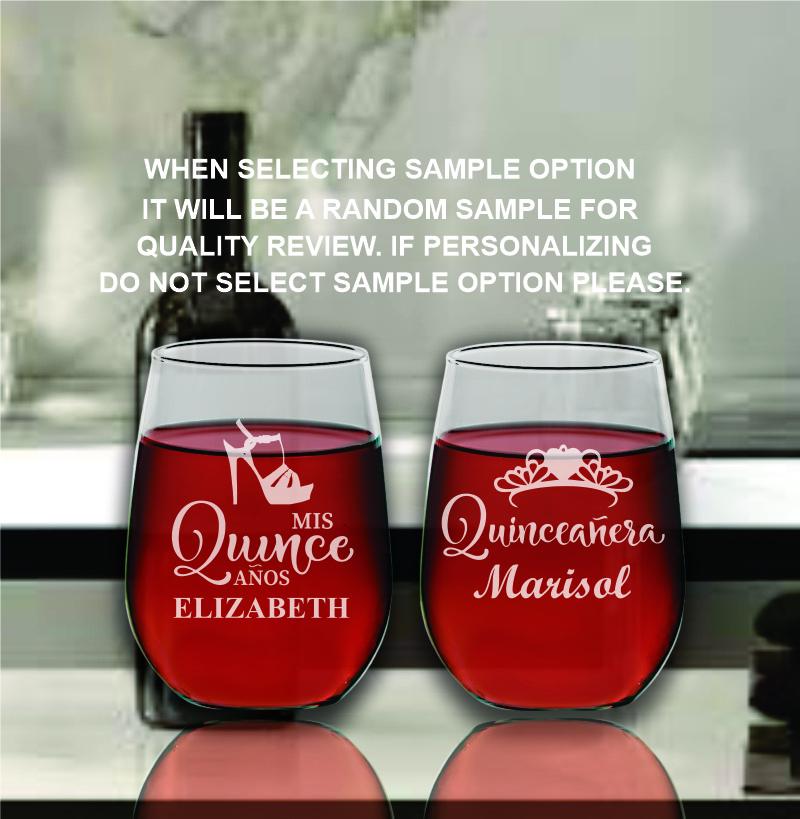 Set of 12 Personalized Quinceañera Wine Glass Favors - Sweet 15 Party Favors - Mis Quince Años Gifts for Guests - Custom Engraved Favor
