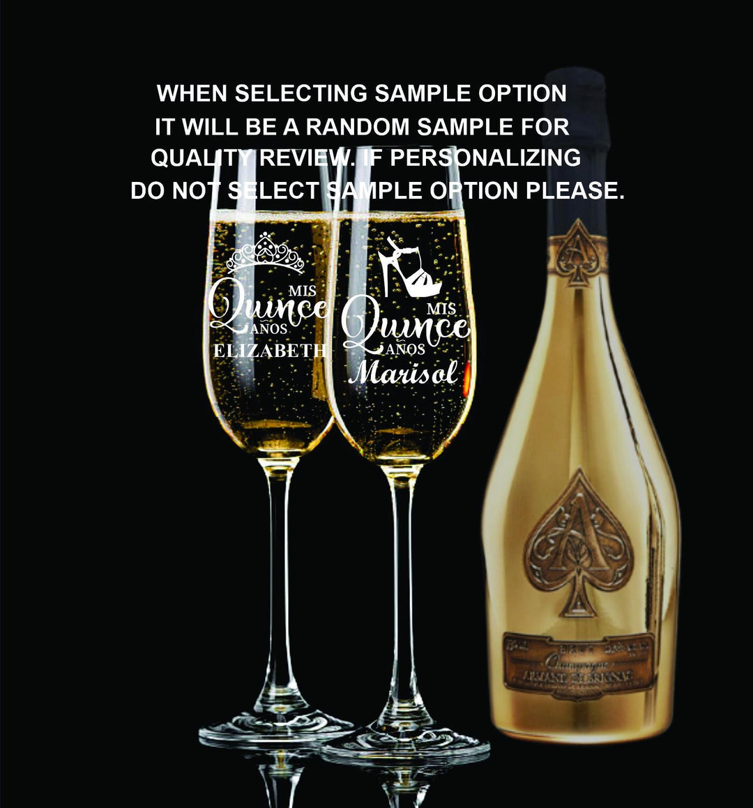 Set of 12 Quinceañera Stem Champagne Glass Favors - Mis Quince Años Party Favor - Sweet 15 Gifts for Guests - Custom Engraved Glasses