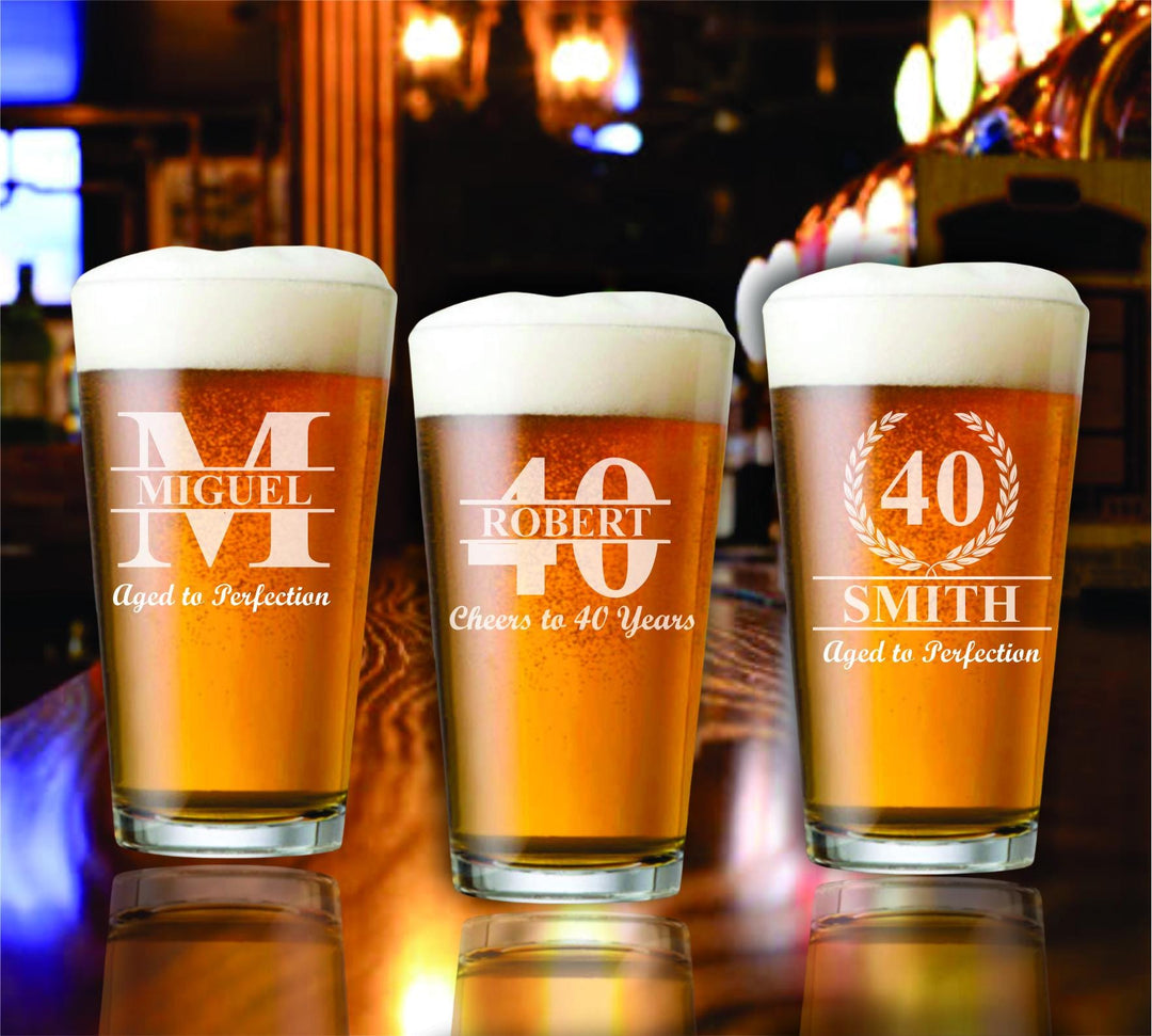 12 Pc Set 40th Birthday Pint Beer Glass Favors, Party Favor, Birthday Beer Glasses, Personalized , Cheers to 40 Years, Milestone Favors
