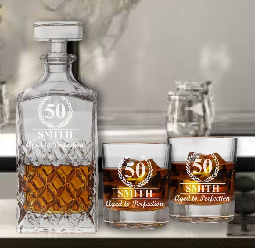Personalized 50th Birthday Whiskey Decanter Set - Whiskey Glasses - Gift for Dad - 50th Birthday Gift -Gifts for Men - Milestone Birthday