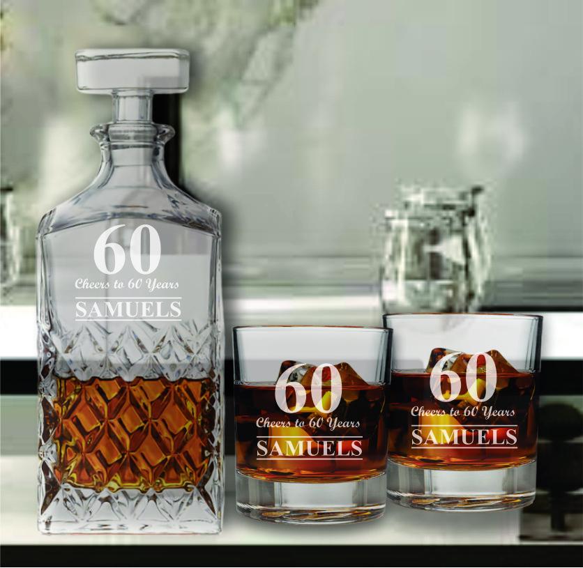 Custom 60th Birthday Whiskey Decanter Set - Personalized Whiskey Glasses - Gift for Dad - 60th Milestone Birthday Gift - Gifts for Men