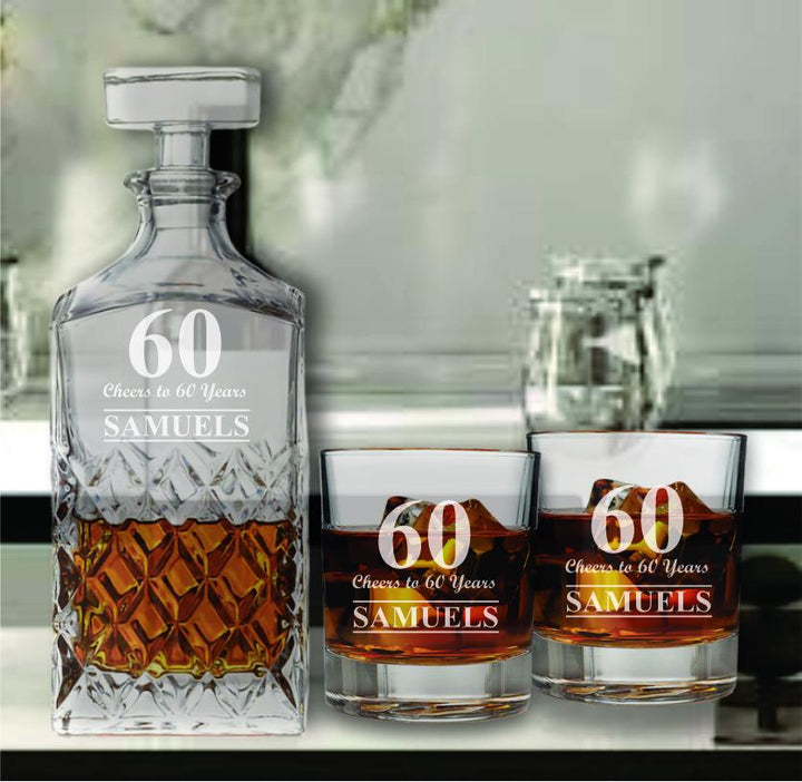 Custom 60th Birthday Whiskey Decanter Set - Personalized Whiskey Glasses - Gift for Dad - 60th Milestone Birthday Gift - Gifts for Men