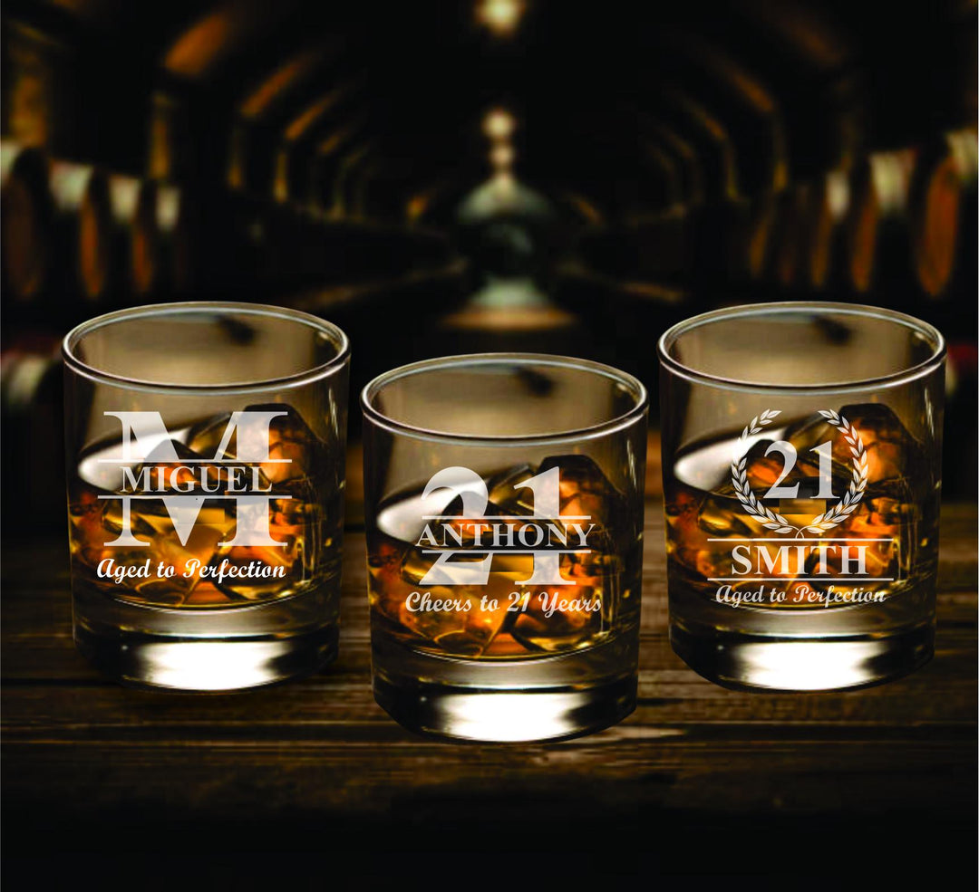 12 Pc Set 21st Birthday Whiskey Glass Favors, Party Favor, Custom Birthday Rocks Glasses, Cheers to 21 Years, Milestone Party Favors For Men