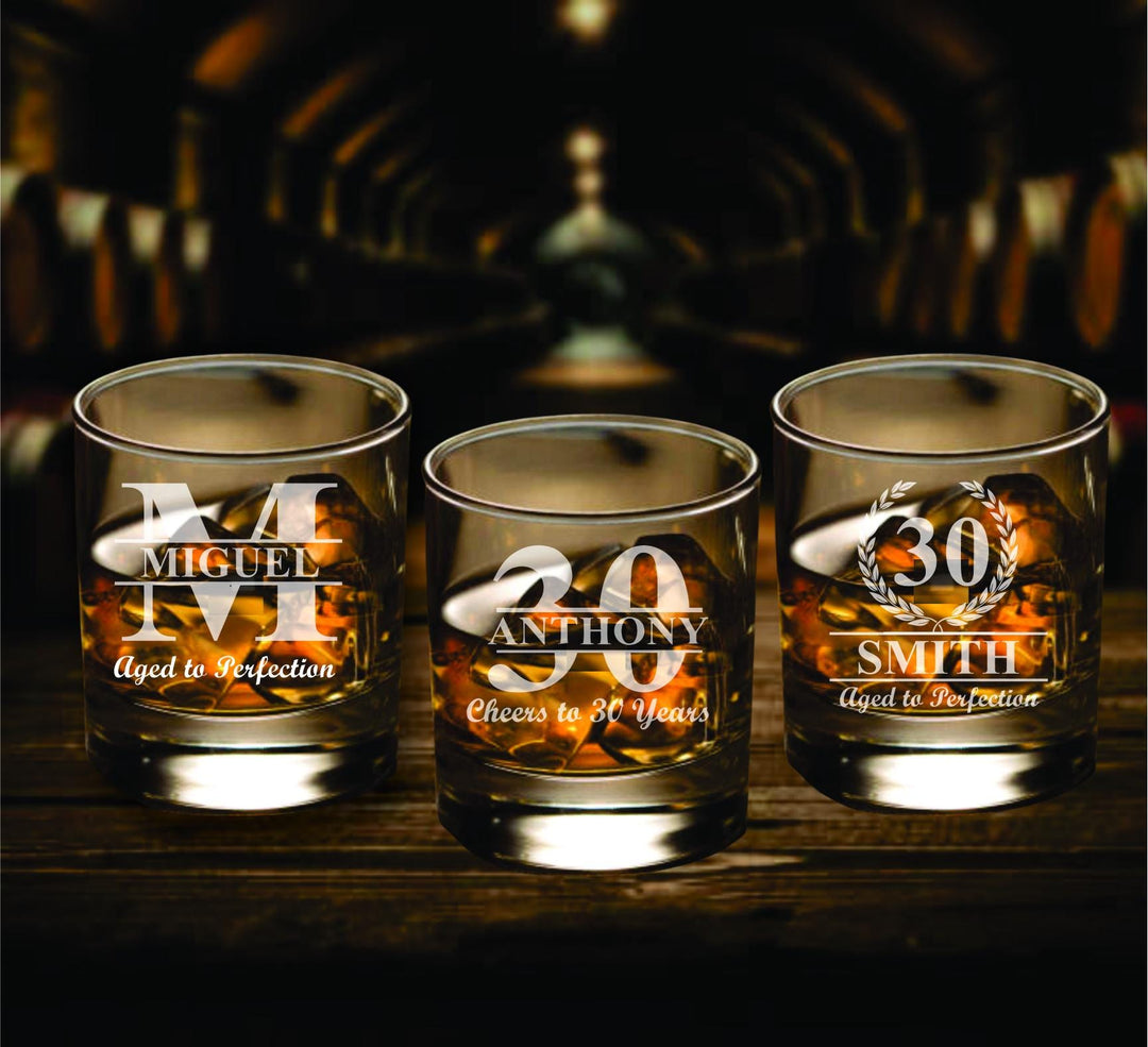 Set of 12 30th Birthday Whiskey Glass Favors, Party Favor, Custom Birthday Rocks Glasses, Cheers to 30 Years, Milestone Party Favors For Men