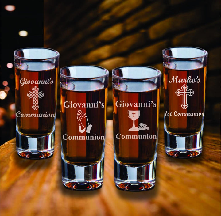First Communion Favors, Custom Engraved Cross Shot Glasses, Set of 12 Shot Glass Favors, Engraved My 1st Communion Shot Glass Favors