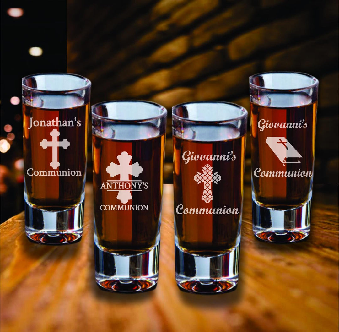 First Communion Favors, Custom Engraved Cross Shot Glasses, Set of 12 Shot Glass Favors, Engraved My 1st Communion Shot Glass Favors