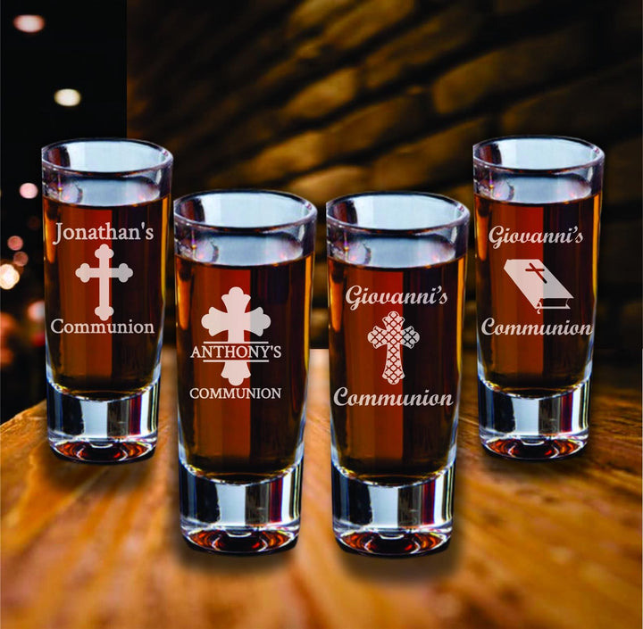 First Communion Favors, Custom Engraved Cross Shot Glasses, Set of 12 Shot Glass Favors, Engraved My 1st Communion Shot Glass Favors