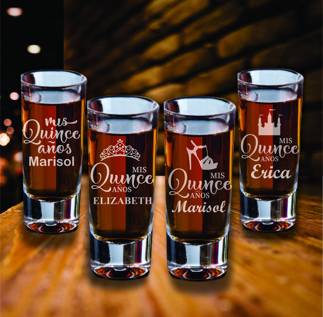 12 Pcs Set Personalized Quinceañera Shot Glass Party Favors - Sweet 15 Party Favor - Mis Quince Años Gifts for Guests - Custom Engraved