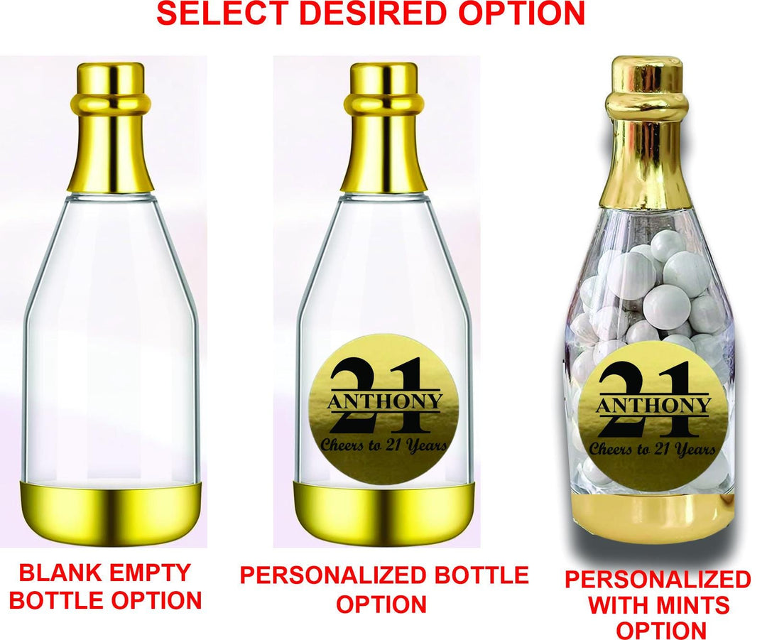 12 Pc Set 30th Personalized Birthday Champagne Bottle Favor Container, Gold Metallic Bottle Candy Container, Cheers to 30 Years Party Favors