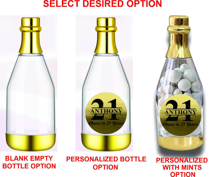 12 Pc Set 30th Personalized Birthday Champagne Bottle Favor Container, Gold Metallic Bottle Candy Container, Cheers to 30 Years Party Favors