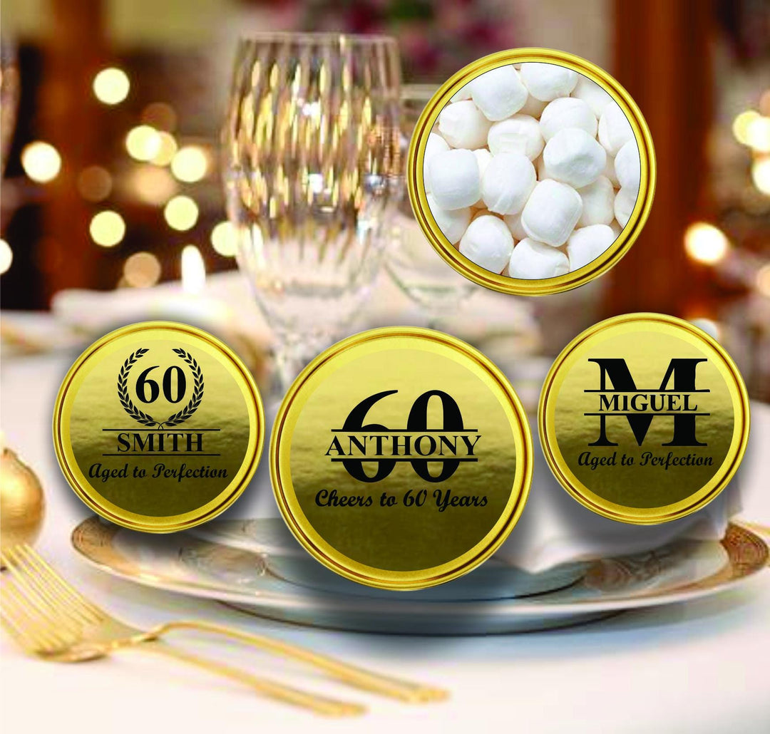 12 Pc Set 30th Personalized Birthday Mint Tin Favor, 2oz Gold Metal Candy Tin Container, Cheers to 30 Years, Milestone Party Favors