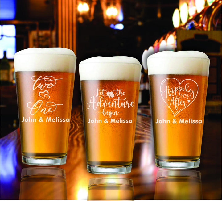 Personalized Pint Beer Glass Wedding Favors, Custom Party Favor, Wedding Beer Glasses, Engraved Glass Favors, Party Favors for Wedding Guest