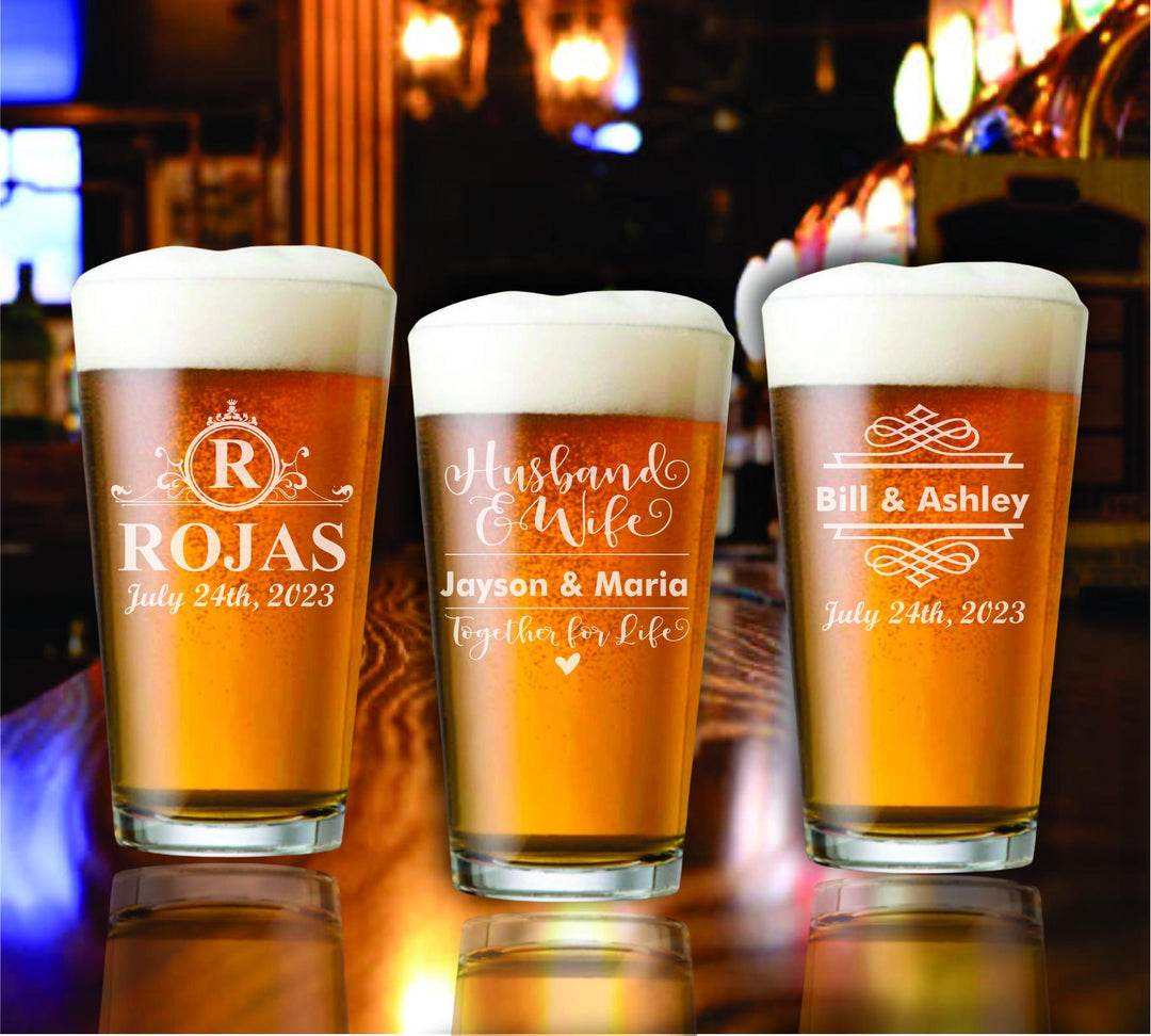Personalized Pint Beer Glass Wedding Favors, Custom Party Favor, Wedding Beer Glasses, Engraved Glass Favors, Party Favors for Wedding Guest