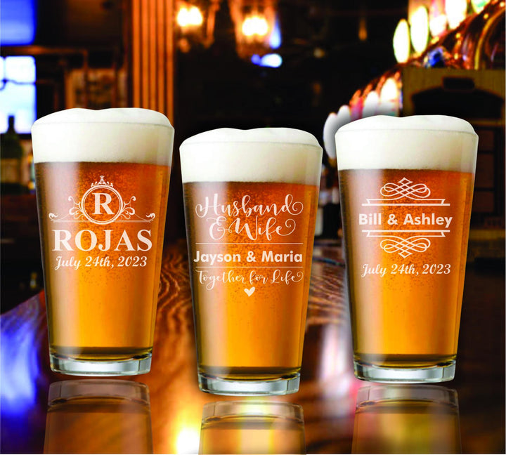 Personalized Pint Beer Glass Wedding Favors, Custom Party Favor, Wedding Beer Glasses, Engraved Glass Favors, Party Favors for Wedding Guest