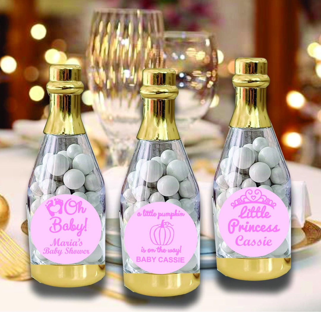 Custom Baby Shower Champagne Bottle Candy Holder Favors, Gold Bottle Mint Container Party Favor, A little Pumpkin is on the Way Baby Bottle