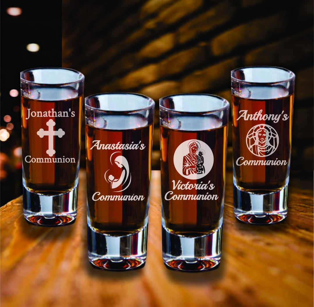 First Communion Favors, Custom Engraved Cross Shot Glasses, Set of 12 Shot Glass Favors, Engraved My 1st Communion Shot Glass Favors