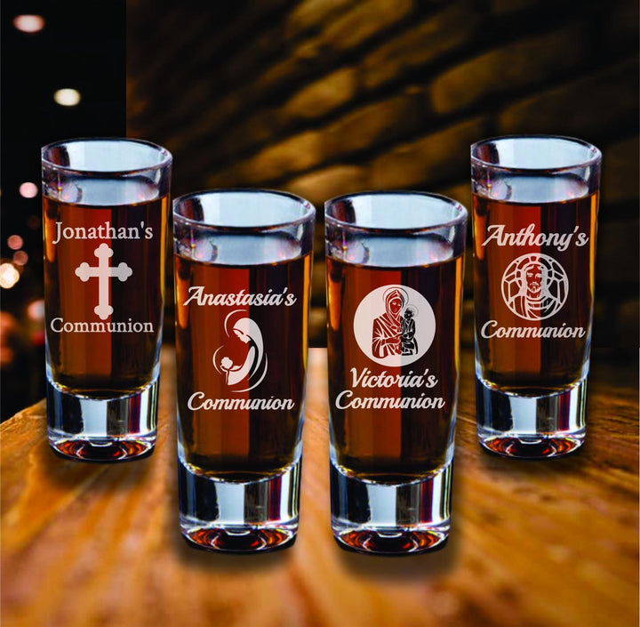 First Communion Favors, Custom Engraved Cross Shot Glasses, Set of 12 Shot Glass Favors, Engraved My 1st Communion Shot Glass Favors