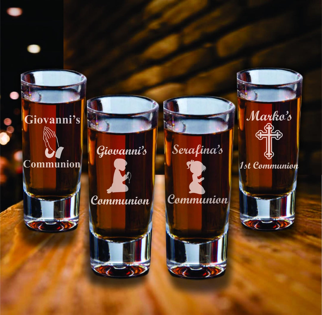 First Communion Favors, Custom Engraved Cross Shot Glasses, Set of 12 Shot Glass Favors, Engraved My 1st Communion Shot Glass Favors