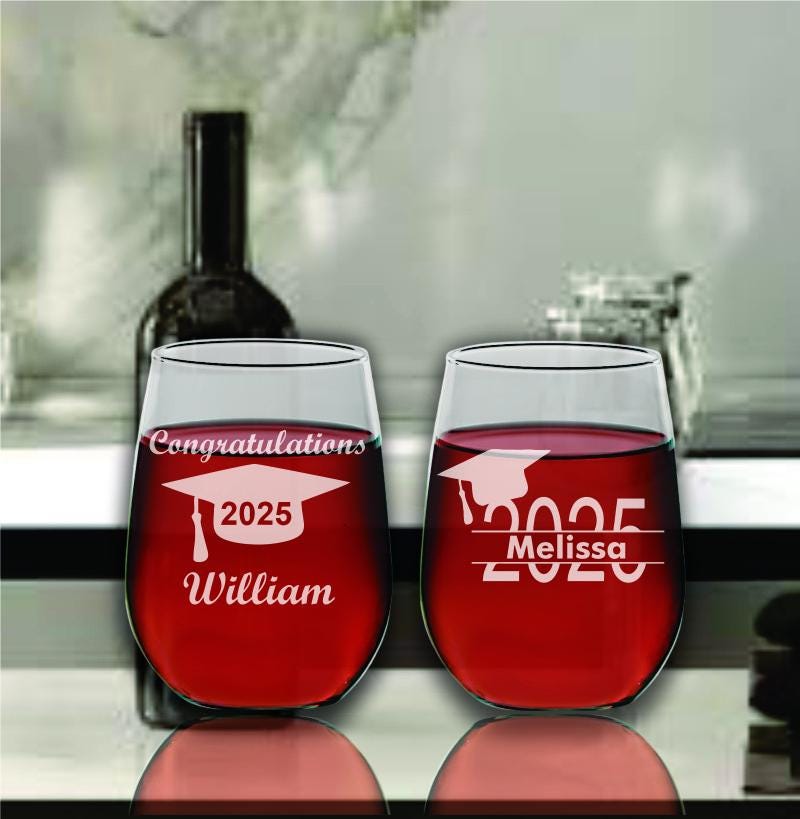 Graduation Stemless Wine Glass Favors, 2025 Graduate School Favor, Wine Glasses, Personalized Party Favors, College, Law school, Medical