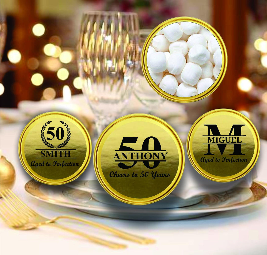 12 Pc Set 30th Personalized Birthday Mint Tin Favor, 2oz Gold Metal Candy Tin Container, Cheers to 30 Years, Milestone Party Favors