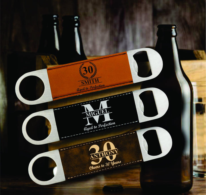 12 Pc Set 30th Birthday Personalized Beer Bottle Opener Favor, Party Favors, Custom Leatherette Metal Bottle Opener, Cheers to 30 Years