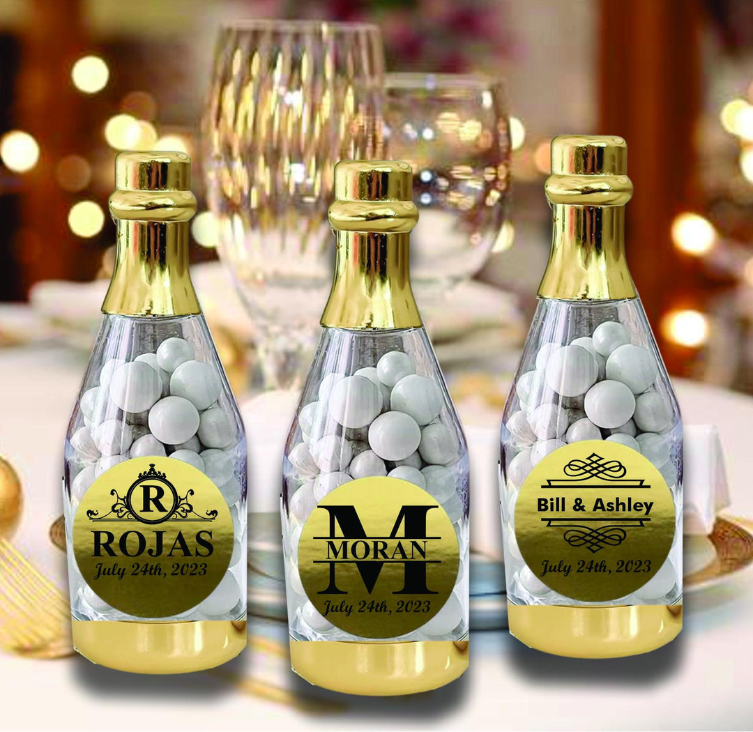 Set of 12 Mini Champagne Bottle Candy Holder Wedding Favors , Bridal Shower Mint Candy Favors , Gold Mini Champagne Bottle Candy Party Favor