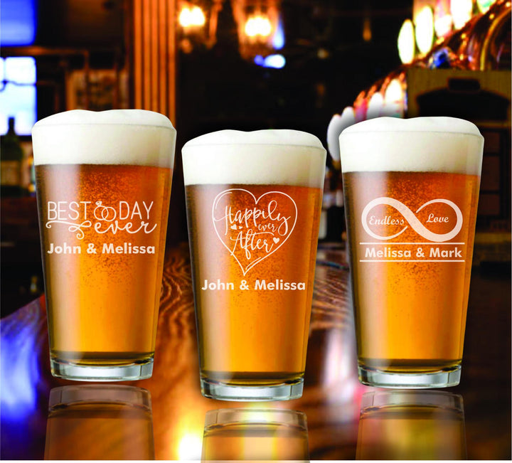 Personalized Pint Beer Glass Wedding Favors, Custom Party Favor, Wedding Beer Glasses, Engraved Glass Favors, Party Favors for Wedding Guest