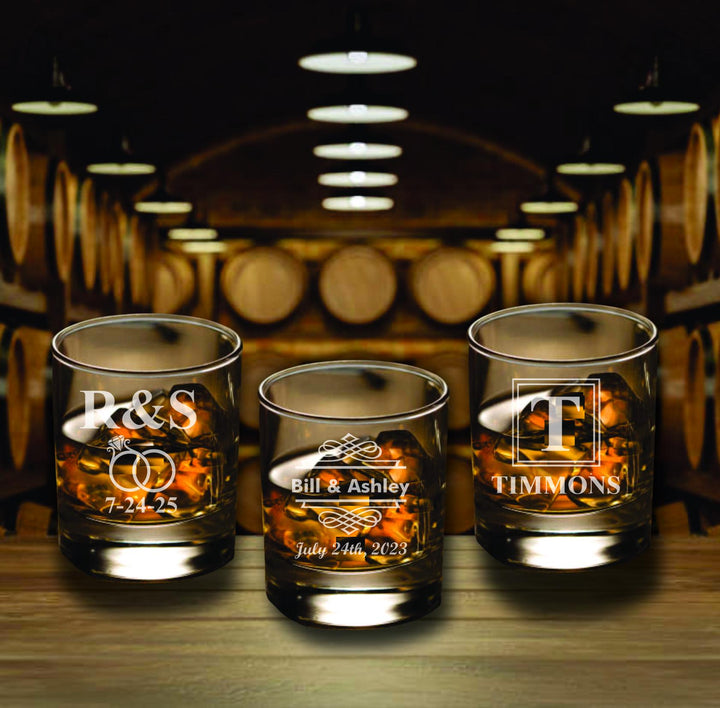 12 pc Set Monogram Bourbon Glass Wedding Favors, Custom Party Favor, Wedding Whiskey Glasses, Engraved Glass Favors, Monogram Wedding Gifts