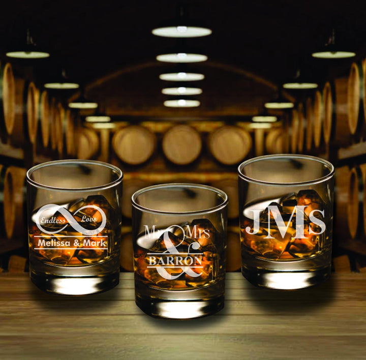 12 pc Set Monogram Bourbon Glass Wedding Favors, Custom Party Favor, Wedding Whiskey Glasses, Engraved Glass Favors, Monogram Wedding Gifts