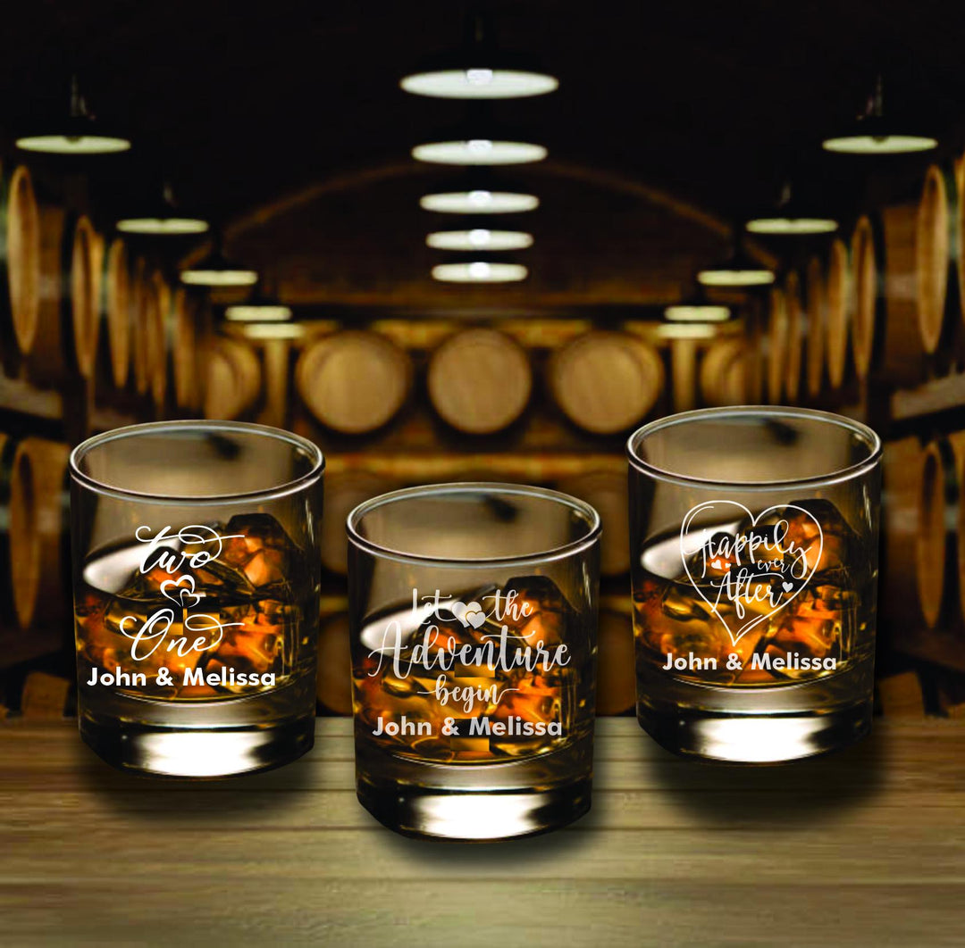 12 pc Set Monogram Bourbon Glass Wedding Favors, Custom Party Favor, Wedding Whiskey Glasses, Engraved Glass Favors, Monogram Wedding Gifts