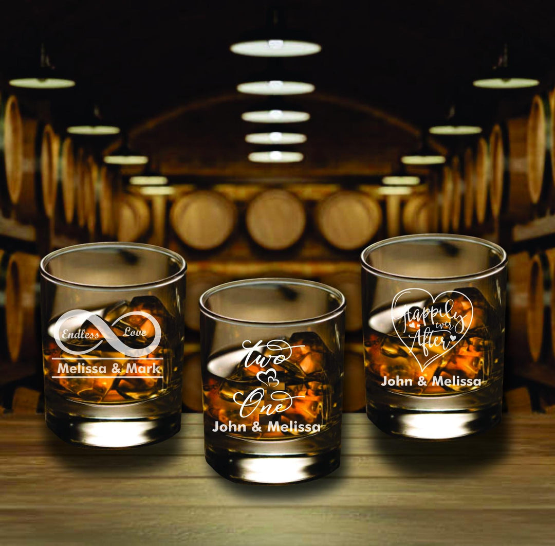 12 pc Set Monogram Bourbon Glass Wedding Favors, Custom Party Favor, Wedding Whiskey Glasses, Engraved Glass Favors, Monogram Wedding Gifts