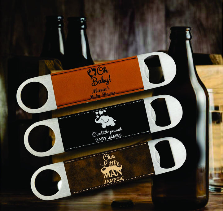 Personalized Bottle Opener Baby Shower Favors, Custom Leatherette Opener Party Favors, Practical Keepsake gifts , Baby Gender Reveal