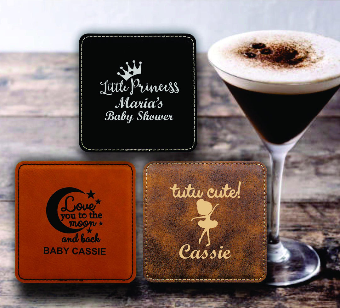 Our Little Man Drink Coaster Baby Shower Favors, Custom Leatherette Coaster Party Favors, Practical Keepsake Favors, Baby Gender Reveal Gift