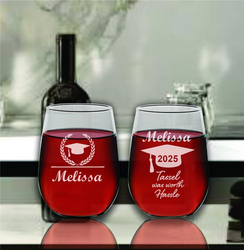 Graduation Stemless Wine Glass Favors, 2025 Graduate School Favor, Wine Glasses, Personalized Party Favors, College, Law school, Medical