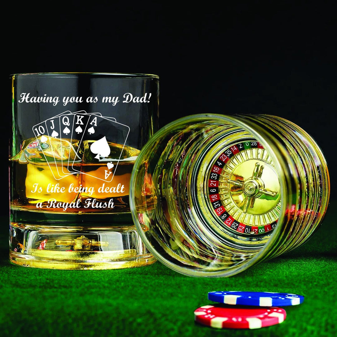 Custom Whiskey Glasses for Dad, Golf Dad Gift, Dad Gift from Son, Casino Theme, Roulette or Craps Glass, Hole in 1 Father’s Day Gift