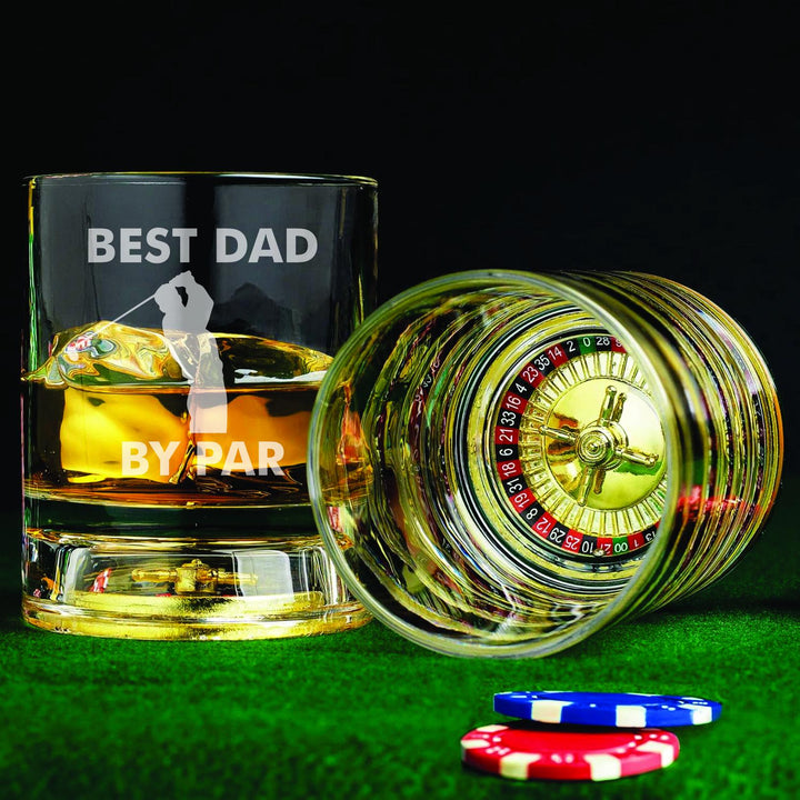 Custom Whiskey Glasses for Dad, Golf Dad Gift, Dad Gift from Son, Casino Theme, Roulette or Craps Glass, Hole in 1 Father’s Day Gift