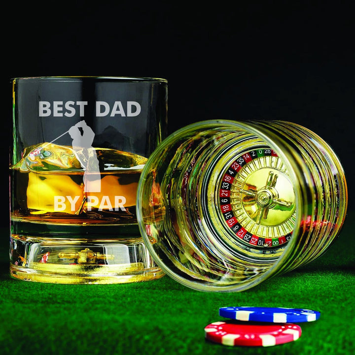 Custom Whiskey Glasses for Dad, Father's Day Gifts, Casino Theme, Roulette or Craps Glass, I Hit a Home Run having you as my Dad, Engraved