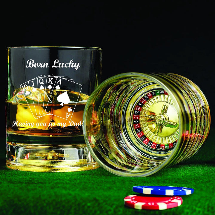 Custom Whiskey Glasses for Dad, Golf Dad Gift, Dad Gift from Son, Casino Theme, Roulette or Craps Glass, Hole in 1 Father’s Day Gift