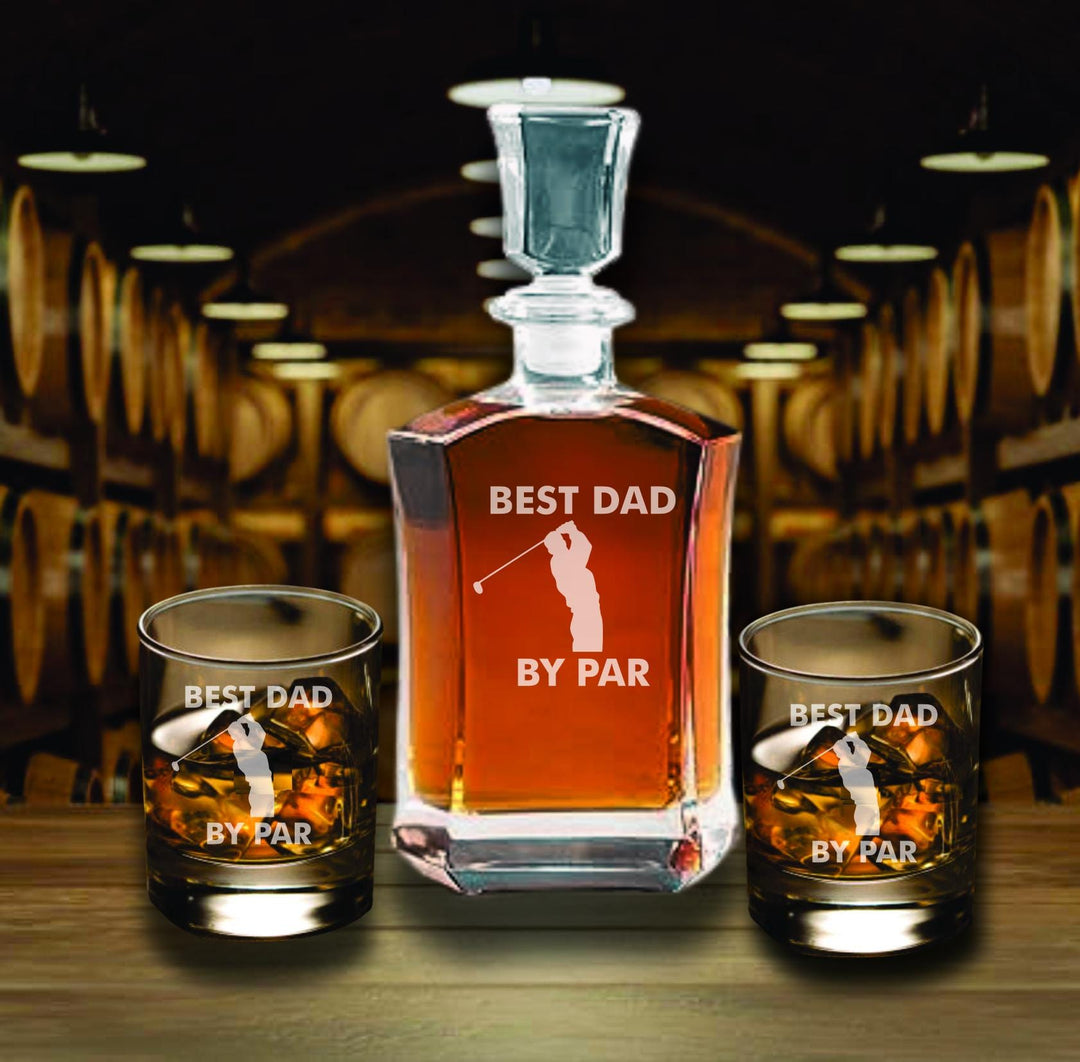 Best Dad Golf Whiskey Decanter Gift Set, Personalized Father’s Day Gift, Golf Dad Gift, Engraved Whiskey Glasses, Gift from Son or Daughter