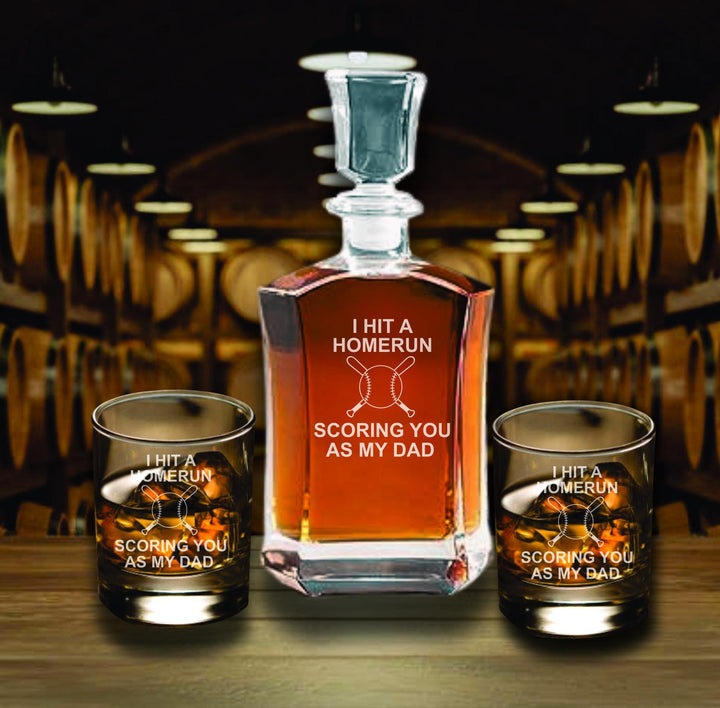 Born Lucky Having You as My Dad – Personalized Whiskey Decanter Set, Father’s Day Gift from Son or Daughter, Custom Engraved Barware for Dad