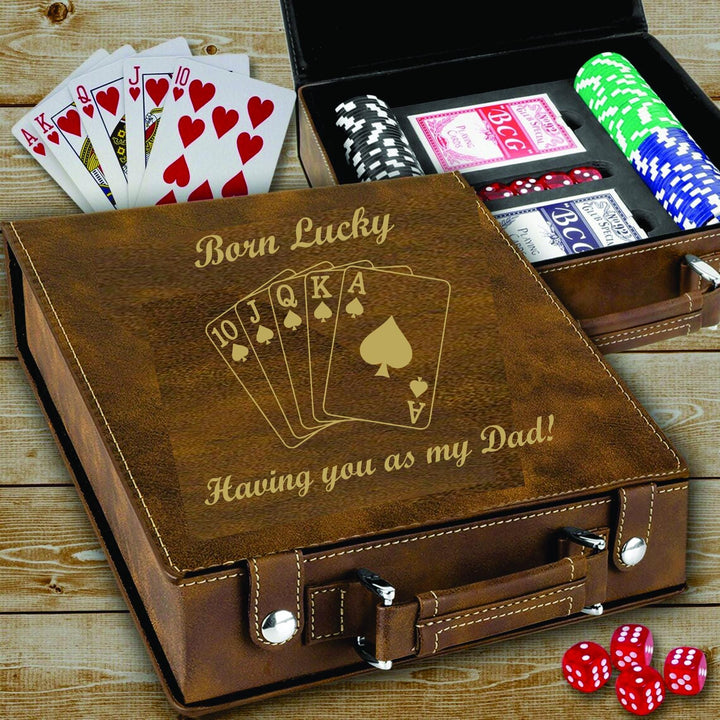 Born Lucky Dad Personalized Poker Set, Gift for Dad, Father’s Day Gift, Custom Poker Set from Son or Daughter, Poker Gift Set for Men