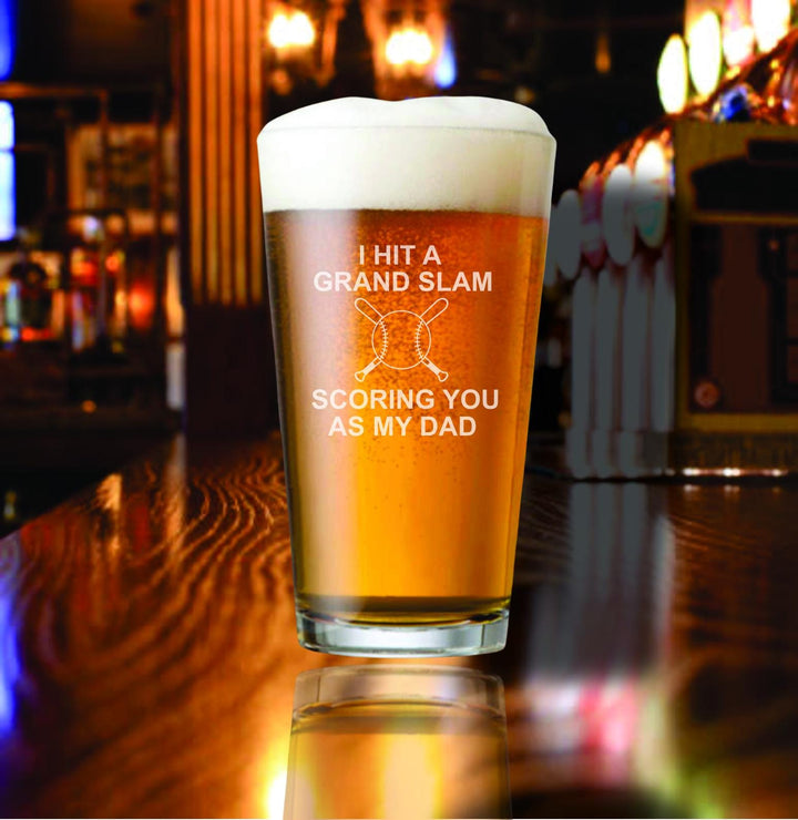 Dad Pint Beer Glass Gift – Personalized Father’s Day Beer Glasses, Baseball Dad Gift, Engraved Beer Mug Glass, Gift from Son or Daughter
