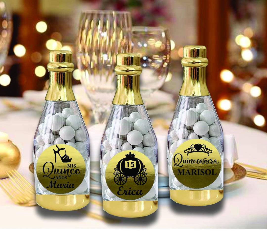 Custom Quinceañera Candy Container Favors, Sweet 15 Party Favor, Champagne Bottle Candy Holder, Mis Quince Años Personalized Favor, Tiara