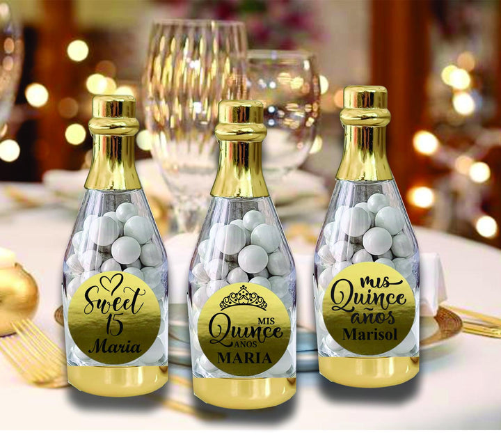 Custom Quinceañera Candy Container Favors, Sweet 15 Party Favor, Champagne Bottle Candy Holder, Mis Quince Años Personalized Favor, Tiara