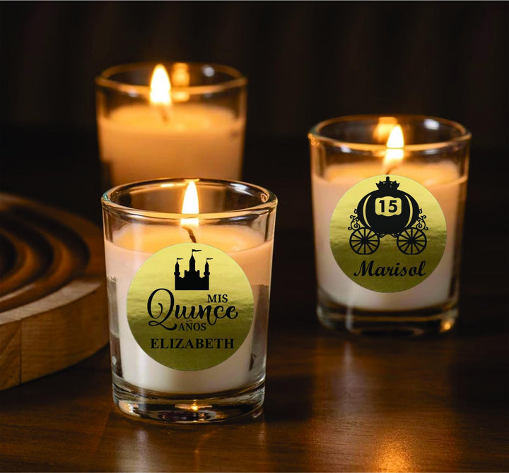 Set of 12 Tiara-Themed Quinceañera Candle Favors - Sweet 15 Princess Party - Gifts for Guests - Mis Quince Años Personalized Candle Favor