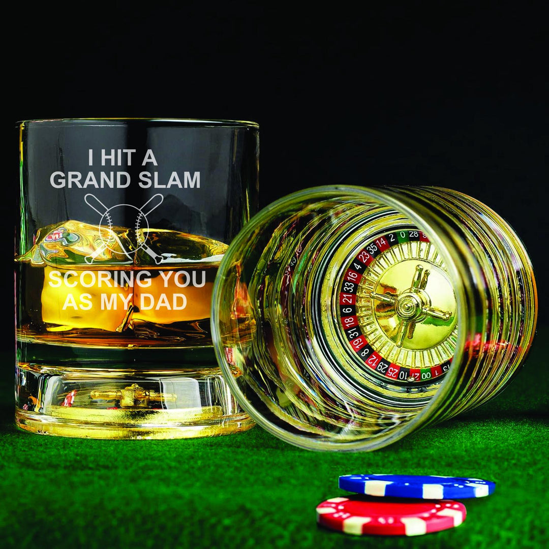 Custom Whiskey Glasses for Dad, Golf Dad Gift, Dad Gift from Son, Casino Theme, Roulette or Craps Glass, Hole in 1 Father’s Day Gift