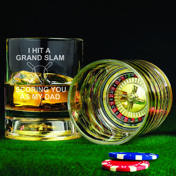 Custom Whiskey Glasses for Dad, Golf Dad Gift, Dad Gift from Son, Casino Theme, Roulette or Craps Glass, Hole in 1 Father’s Day Gift