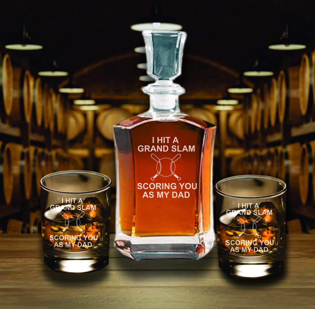Born Lucky Having You as My Dad – Personalized Whiskey Decanter Set, Father’s Day Gift from Son or Daughter, Custom Engraved Barware for Dad